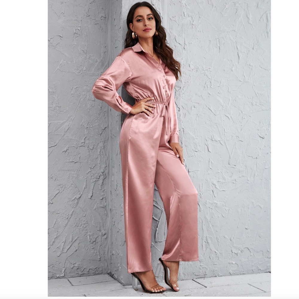 Shein light pink satin jumpsuit